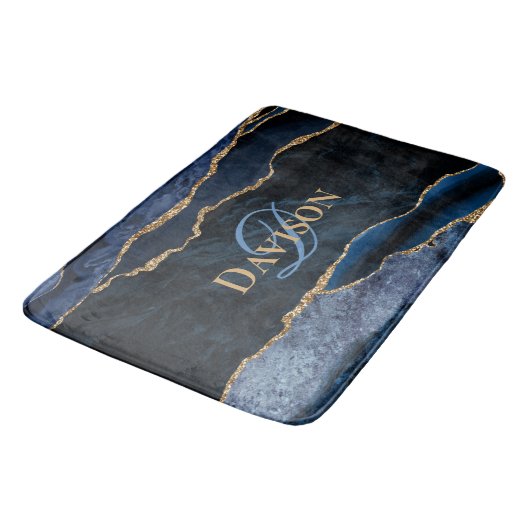 Navy Blue Agate Gold Glitter Monogram Badmat (Gekanteld)