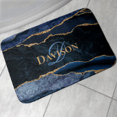 Navy Blue Agate Gold Glitter Monogram Badmat