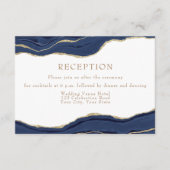 Navy Blue Agate Gold Glitter Wedding Reception Enc Informatiekaartje (Voorkant)