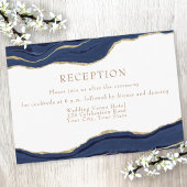 Navy Blue Agate Gold Glitter Wedding Reception Enc Informatiekaartje