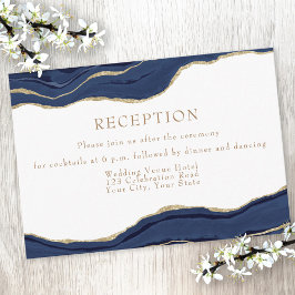 Navy Blue Agate Gold Glitter Wedding Reception Enc Informatiekaartje