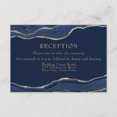 Navy Blue Agate Gold Glitter Wedding Reception Informatiekaartje (Voorkant)