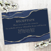 Navy Blue Agate Gold Glitter Wedding Reception Informatiekaartje
