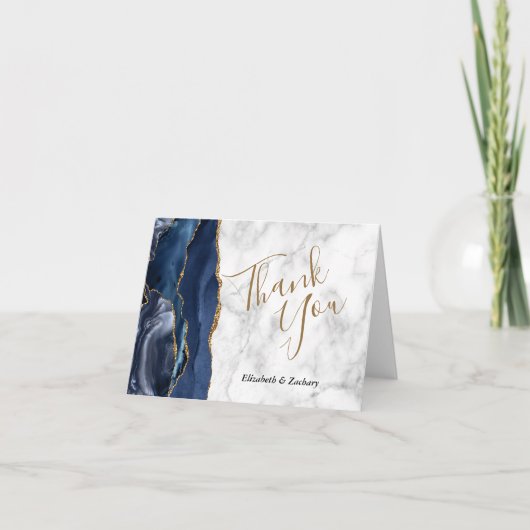 Navy Blue Agate Gold Grey Marble Weddenschap Harte Kaart (Voorkant)