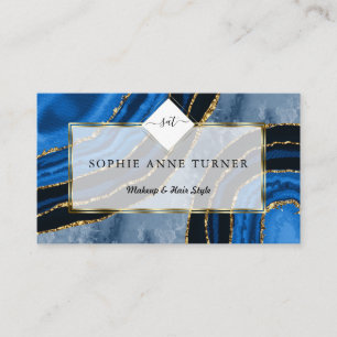 Navy Blue Agate Gold Initialen Logo Makeup Artist Visitekaartje
