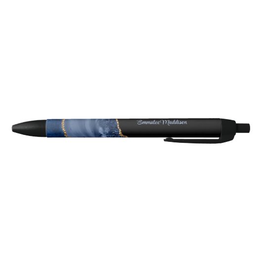 Navy Blue Agate Gold Marble Monogrammed Zwarte Inkt Pen (Bodem)