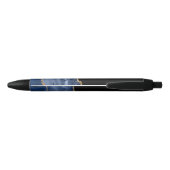 Navy Blue Agate Gold Marble Monogrammed Zwarte Inkt Pen (Achterkant)