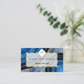 Navy Blue Agate Gouden Initiaal Logo Visagist Visitekaartje (Staand voorkant)