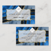 Navy Blue Agate Gouden Initiaal Logo Visagist Visitekaartje (Voorkant / Achterkant)
