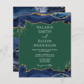 Navy Blue Agate Green Wedding Invitation (Voorkant / Achterkant)