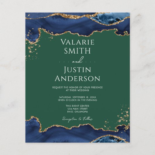 Navy Blue Agate Green Wedding Invitation (Voorkant)