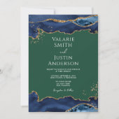 Navy Blue Agate Green Wedding Invitation Kaart (Voorkant)