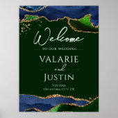 Navy Blue Agate Green Wedding Welcome Sign Poster (Voorkant)