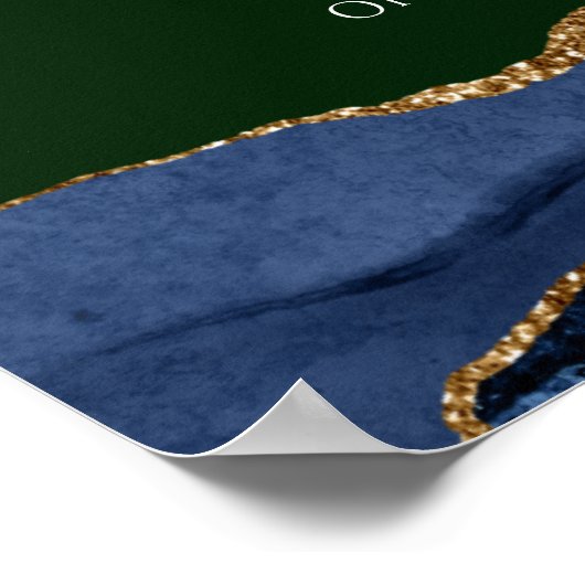 Navy Blue Agate Green Wedding Welcome Sign Poster (Hoek)