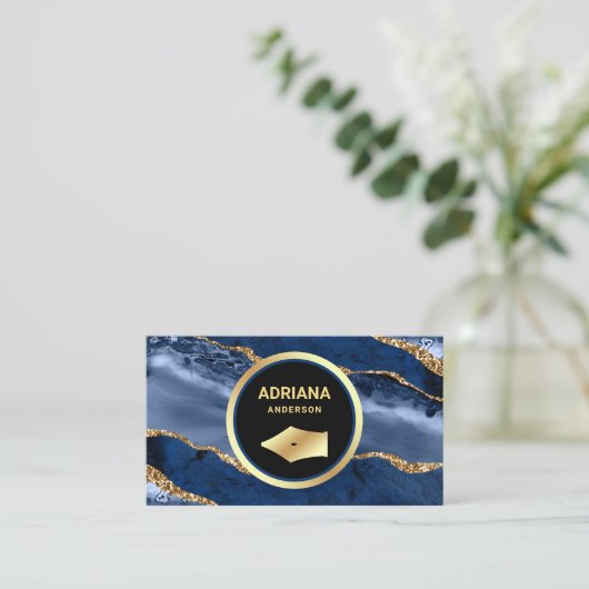 Navy Blue Agate Lawyer Officier van Justitie Gold  Visitekaartje (Staand voorkant)