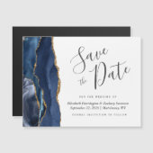 Navy Blue Agate Magnetische bruiloft Save the Date (Voorkant / Achterkant)