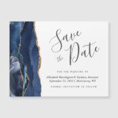 Navy Blue Agate Magnetische bruiloft Save the Date (Voorkant)