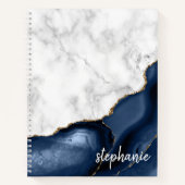 Navy Blue Agate Marble Gold Monogram Notitieboek (Voorkant)