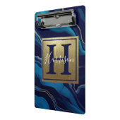 Navy Blue Agate Marble Gold Name en Monogram Cli Mini Klembord (Angled2)