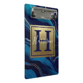 Navy Blue Agate Marble Gold Name en Monogram Cli Mini Klembord (Schuin)