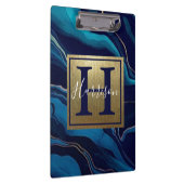 Navy Blue Agate Marble Gold Name en Monogram Klembord (Rechts)