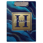 Navy Blue Agate Marble Gold Name en Monogram Klembord (Voorkant)
