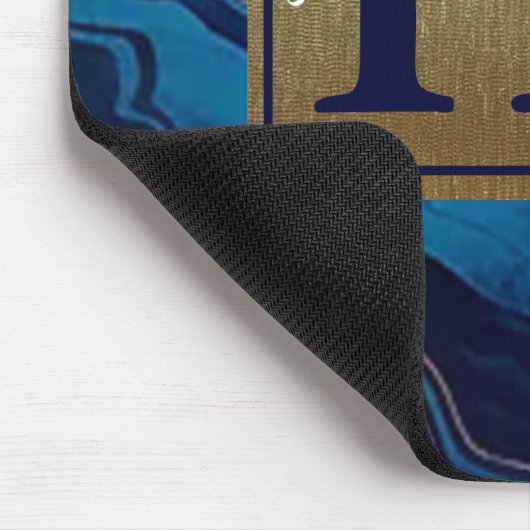 Navy Blue Agate Marble Gold Name en Monogram Muismat (Hoek)