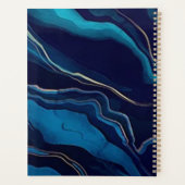 Navy Blue Agate Marble Gold Name en Monogram Planner (Achterkant)