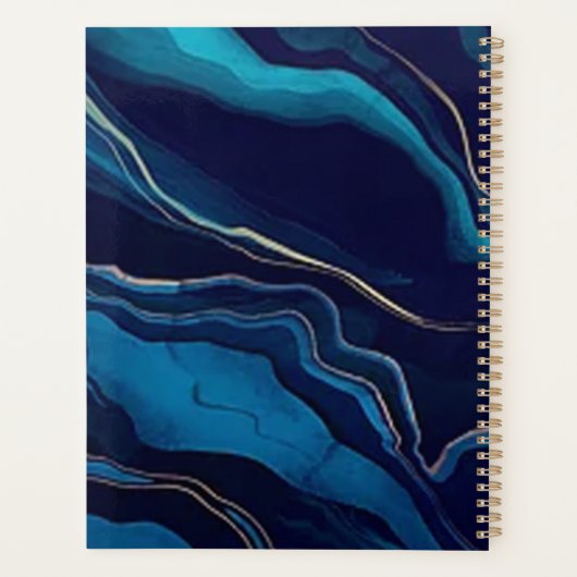 Navy Blue Agate Marble Gold Name en Monogram Planner (Achterkant)