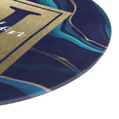 Navy Blue Agate Marble Gold Name en Monogram Snijplank (Hoek)