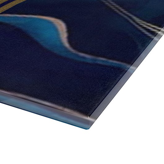 Navy Blue Agate Marble Gold Name en Monogram Snijplank (Hoek)