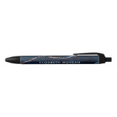 Navy Blue Agate Marble Roos Gold Glitter Name Zwarte Inkt Pen (Bovenkant)