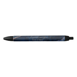 Navy Blue Agate Marble Roos Gold Glitter Script Zwarte Inkt Pen