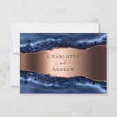Navy blue agate marmer roos goudbruiloft RSVP Kaartje (Achterkant)