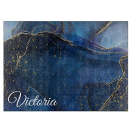 Navy Blue Agate met Gold Vein en naam Snijplank