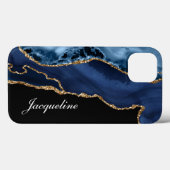 Navy Blue Agate Modern Waterverf Gold personaliser Case-Mate iPhone Case (Achterkant (horizontaal))