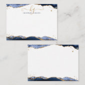 Navy Blue Agate Monogram Fancy Manuscript Gold Gli Notitiekaartje (Voorkant / Achterkant)