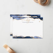 Navy Blue Agate Monogram Fancy Manuscript Gold Gli Notitiekaartje (Voorkant / Achterkant in situ)