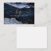 Navy Blue Agate Monogram Fancy Manuscript Gold Gli Notitiekaartje (Voorkant / Achterkant)