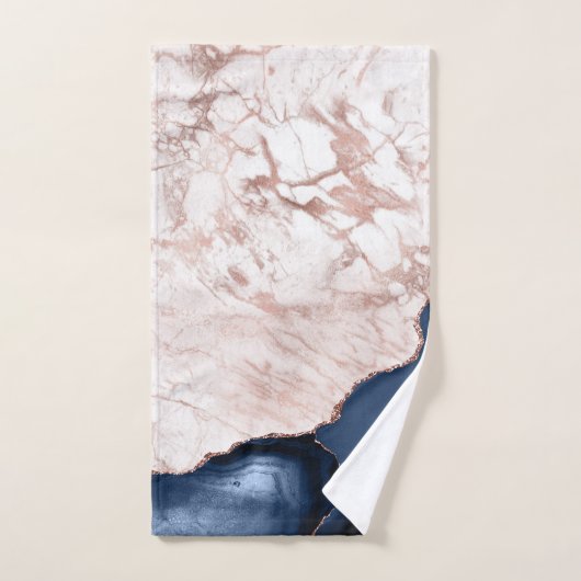 Navy Blue Agate Roos Gold Marble Bad Handdoek (Handdoek)