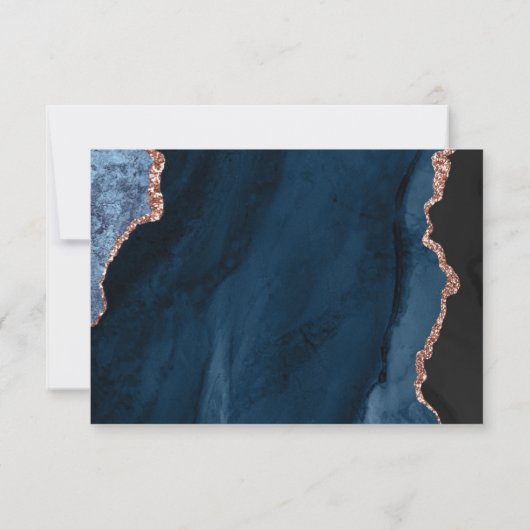 Navy Blue Agate Roos Gold Script Wedding RSVP Kaartje (Achterkant)