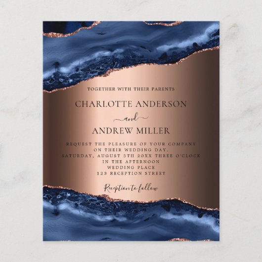 Navy blue agate roos goudbruiloft (Voorkant)