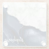 Navy Blue Agate Signature White Marble Silver Glazen Onderzetter (Achterkant)