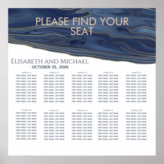 Navy blue agate simpele romantische elegant poster (Voorkant)