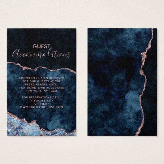 Navy Blue Agate Wedding Accommodations Insert Kaar Visitekaartje (Voorkant /achterkant)