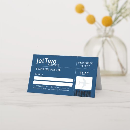 Navy Blue Airline Ticket Escort Place Card Plaatskaartje (Voorkant)