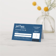 Navy Blue Airline Ticket Escort Place Card