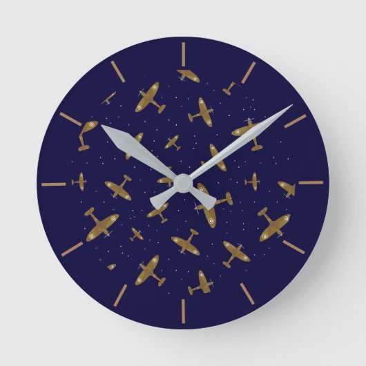 Navy Blue Airplanes Aviation Pilot Ronde Klok (Voorkant)