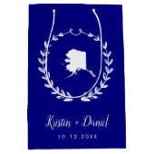 Navy Blue Alaska Map Weduwen Welkomstwoord Swag Medium Cadeauzakje (Voorkant)