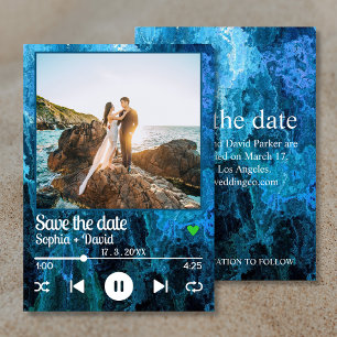 Navy Blue Album Hoesje Muziek Foto Save the Date Kaart